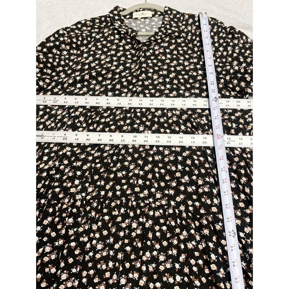 Natural Life Dress Womens Large Black Floral Maxi Tiered Pockets Boho Prairie